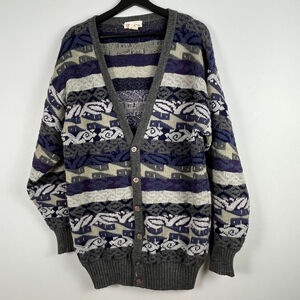 Vintage Lumière cardigan grandpa sweater men size M gray purple
